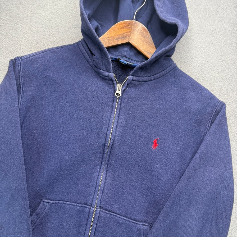 Polo Ralph Lauren Full Zip Hoodie M(10-12) Navy Blue Cotton Blend Pony